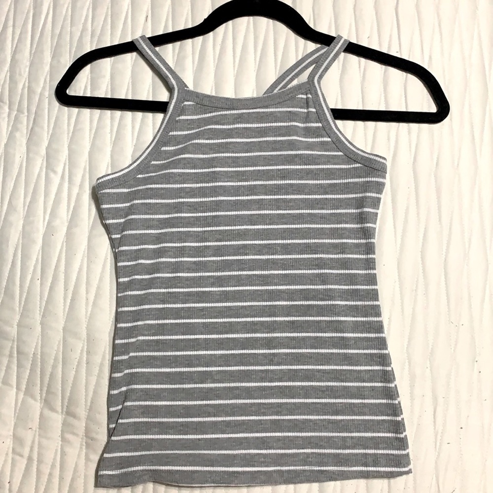 Grey and white striped shirt